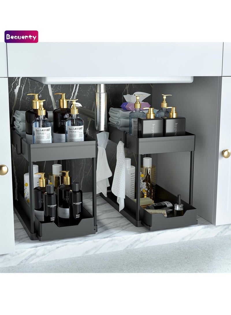 Beauenty Under Sink Organizer 2 Pack, Bathroom Cabinet Organizer, 2 Tier Sliding Cabinet Basket Organizer Drawer, Multi-Purpose Bath Collection Baskets for Bathroom (Black) - Image 1